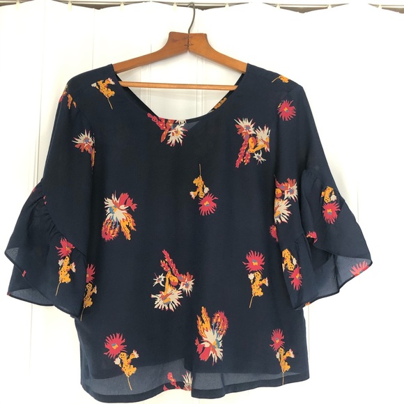 Madewell Silk Ruffle-sleeve in Cactus Flower - Picture 1 of 6